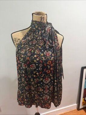 Sachin & Babi Black Floral Halter Tie Neck Top